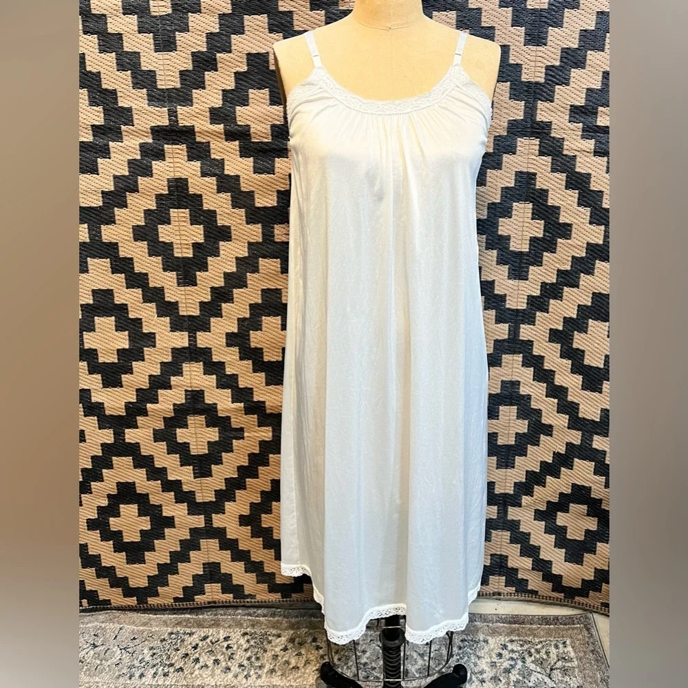VINTAGE 70s 80s lace nylon midi slip dress nightgown‎ chemise boudoir lingerie - Picture 8 of 11